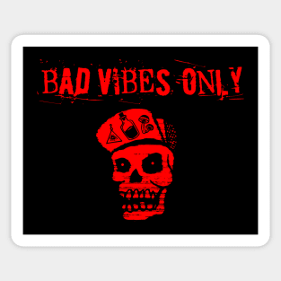 BAD VIBES ONLY red and black easygoing simple skeleton guy Sticker